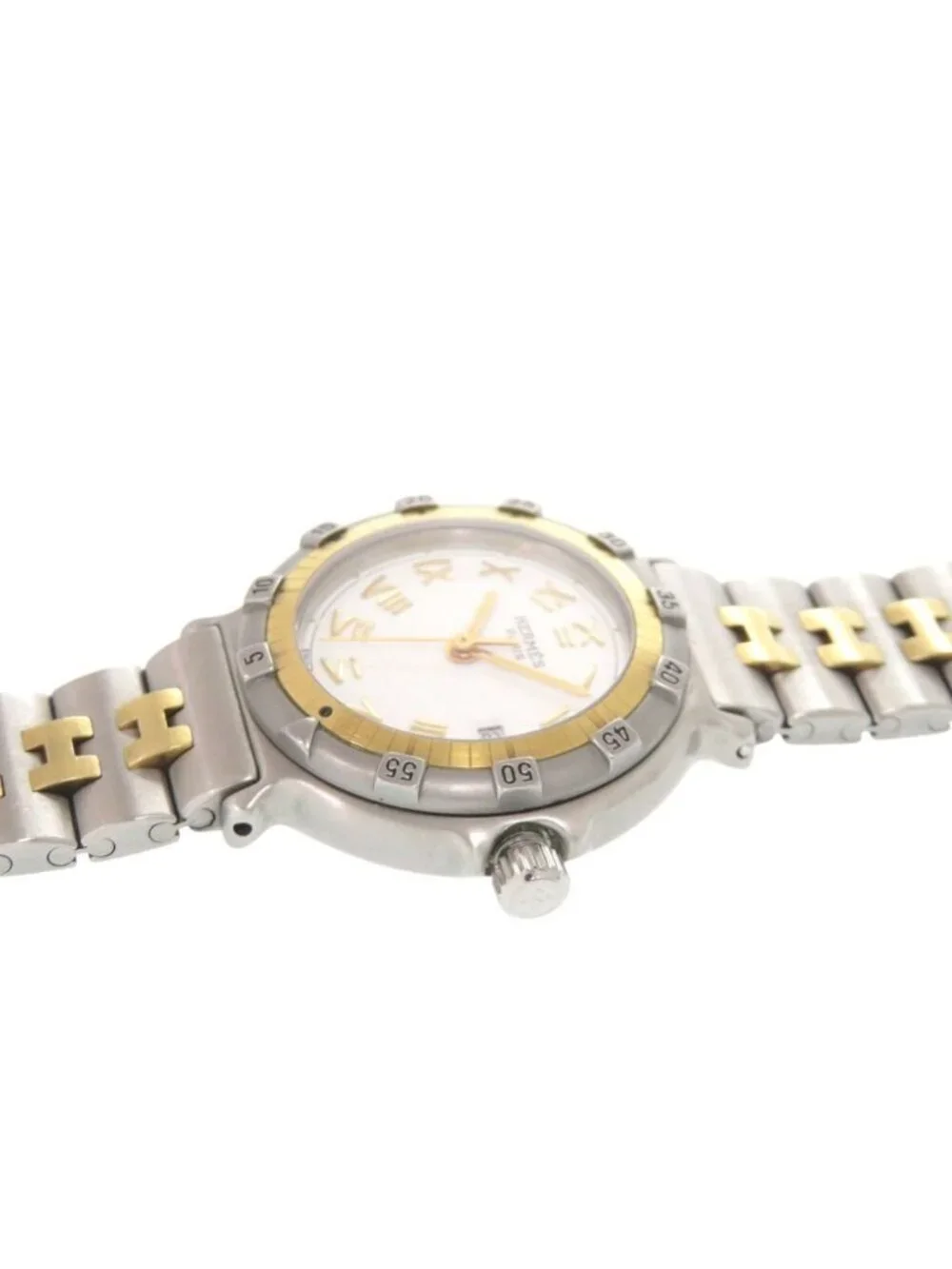 Hermes Captain Nemo SS White Silver Gold Quartz Watch Dial